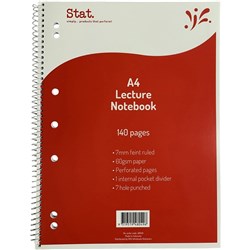 STAT NOTEBOOK A4 7mm RULED 60gsm Red Lecture 140 Pages