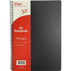 Stat Notebook A4 7mm Ruled 60gsm 120 Pages Poly Cover Black
