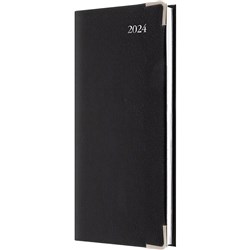 COLLINS MANAGEMENT SLIMLINE Diary Landscape B6/7 Leather Week To View Black 2022