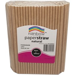 % RAINBOW PAPER STRAWS 6mm NATURAL Pack of 250 *** CLEARANCE ***