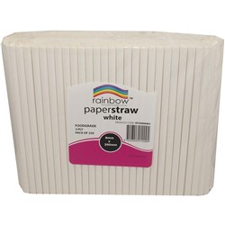 RAINBOW PAPER STRAWS 8MM WHITE Pack of 250