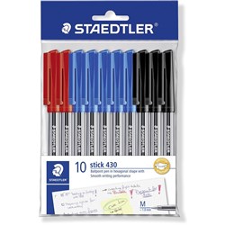Staedtler 430 Stick Ballpoint Pens Medium 1mm Assorted Pack of 10