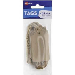 % AVERY SCALLOP TAGS 85 x 45mm Kraft Brown Pack of 25 *** CLEARANCE ***