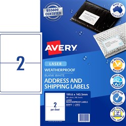 AVERY WEATHER PROOF LABELS Laser 199.6 x 143.5mm White Pack of 20