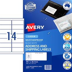 AVERY WEATHER PROOF LABELS Laser 99.1 x 38.1mm White Pack of 140