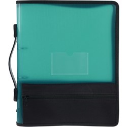 Marbig Zipper Binder With Extra Storage A4 2 O-Ring 25mm Green