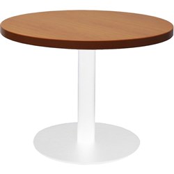 Rapidline Estillo Disc Base Round Coffee Table 600D x 450mmH Cherry Top White Base