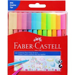 Faber-Castell Connector Pen Colour Markers Pastel and Neon Assorted pack of 12