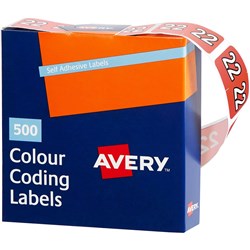 Avery Side Tab 22 Year Code Label 25x38mm Dark Orange Box of 500