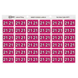 Avery Side Tab 21 Year Code Label 25x38mm Magenta Pack of 180
