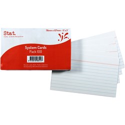 Stat System Cards 76x127mm Ruled 5x3 Pack of 100 White