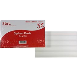 Stat System Cards 127x203mm Ruled 8x5 Pack of 100 White