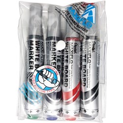 Pentel MWL5 Whiteboard Marker Maxiflo Magnetic Eraser Set Pack of 4 Assorted Colours