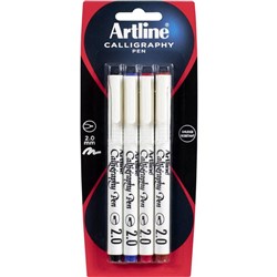 Artline Calligraphy Pens Wedge 2mm Assorted Colours Pack Of 4