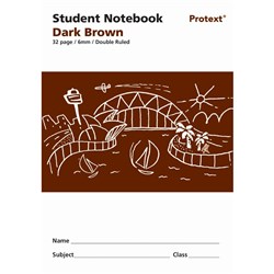 Protext Student Note Book 250 x 175mm Double Ruled 6mm 32 Page Dark Brown