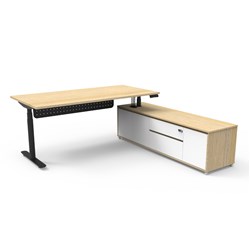 Rapidline Halo+ Executive Desk + RHS Cabinet + Panel 2020W x 2011D x 620-1270mmH Oak/Black