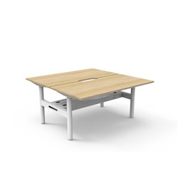 Rapidline Halo Static Back To Back Workstation + Cable Tray 2 Person 1500Wx730mmH Oak/Wht