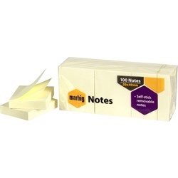 MARBIG NOTES 40mm x 50mm Repositional YELLOW Pack of 12