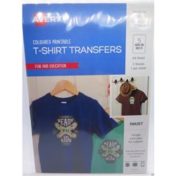 AVERY INKJET TRANSFER INSPIRED A4 COLOURED T-SHIRT IJ-77 Pack of 5