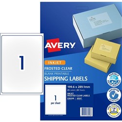 AVERY QUICK PEEL INKJET LABEL J8567 199.6 x 289.1mm 1UP 25 Labels 25 Sheets