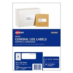 AVERY L7158 LASER INKJET LABEL Copier 30 Sht 64x26.7mm White Box of 100