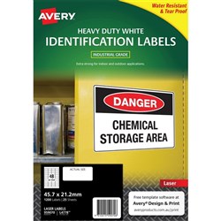 AVERY L4778 LASER LABELS 48 L/P/SHT 45.7X21.2MM HEAVY DUTY Pack of 25