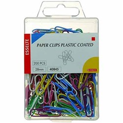 ESSELTE PAPER CLIP PLASTIC COATED 28mm Assorted Box of 200