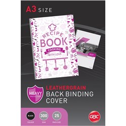 GBC Binding Cover A3 300gsm Leathergrain Black Pack Of 25