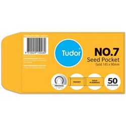 % Tudor Seed Pocket Envelopes No7 Press Seal 145x90mm Gold Pack of 50***CLEARANCE***