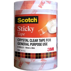 Scotch 502 Sticky Tape Crystal Clear 18mmx66m Pack of 8