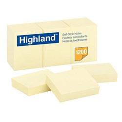 HIGHLAND STICK ON NOTE 6539 YELLOW 35X48MM Pack of 12