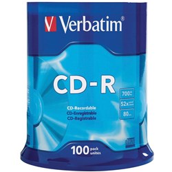 Verbatim Recordable CD-R 80Min 700MB 52X Spindle Pack Of 100