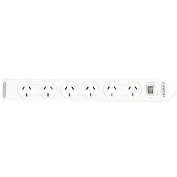 Italplast Power+ 6 Outlet Powerboard Master Switch And Overload Protection White