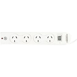 Italplast Power+ 4 Outlet Powerboard Master Switch Surge And Overload Protection White