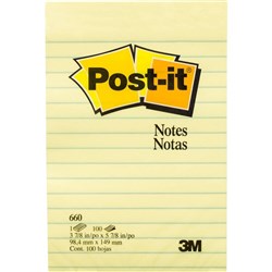 POST-IT NOTES YELLOW LINED No. 660  98.4mm x 149mm