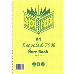 Spirax 810 Recycled 100% Notebook A4 Ruled 120 Pages Side Opening