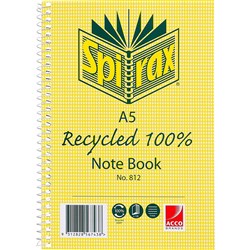 Spirax 812 Recycled 100% Notebook A5 Ruled 120 Pages Side Opening