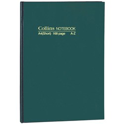 Collins No.5804 Notebook Hard Cover A4 Short Ruled A-Z 168 Page Green