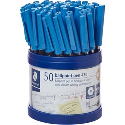 Staedtler 430 Stick Ballpoint Pens Medium 1mm Blue Cup of 50