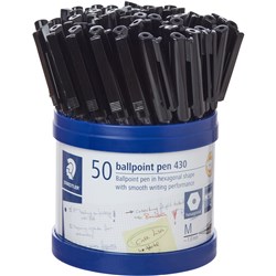 Staedtler 430 Stick Ballpoint Pens Medium 1mm Black Cup of 50