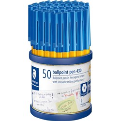 Staedtler 430 Stick Ballpoint Pens Fine 0.7mm Blue Cup of 50