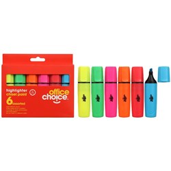 Office Choice Highlighters Chisel 1-5mm Assorted Colours Pack Of 6