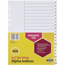 Marbig Plastic Indices & Dividers Tabs A4 A-Z White