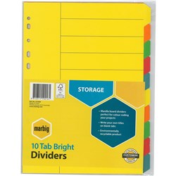 Marbig Manilla Indices & Dividers A4 10 Tab Bright Colours