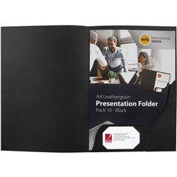 Marbig Professional Series Presentation Folders A4 Leathergrain Black Pack Of 10