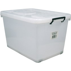 Italplast 90 Litre Plastic Storage Box With Lid And Rollers Clear