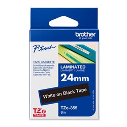 Brother TZE-355 P-Touch Tape 24mmx8m White on Black