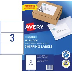Avery Shipping Laser & Inkjet White L7155 200.7x93.1mm 3UP 300 Labels 100 Sheets