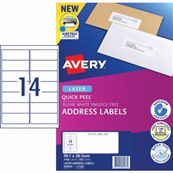 Avery Quick Peel Address Laser White L7163 99.1x38.1mm 14UP 1400 Labels 100 Sheets