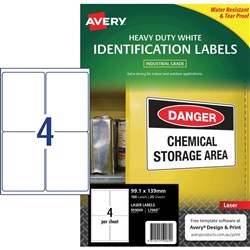 Avery Identification Laser Heavy Duty White L7069 99.1x139mm 4UP 100 Labels